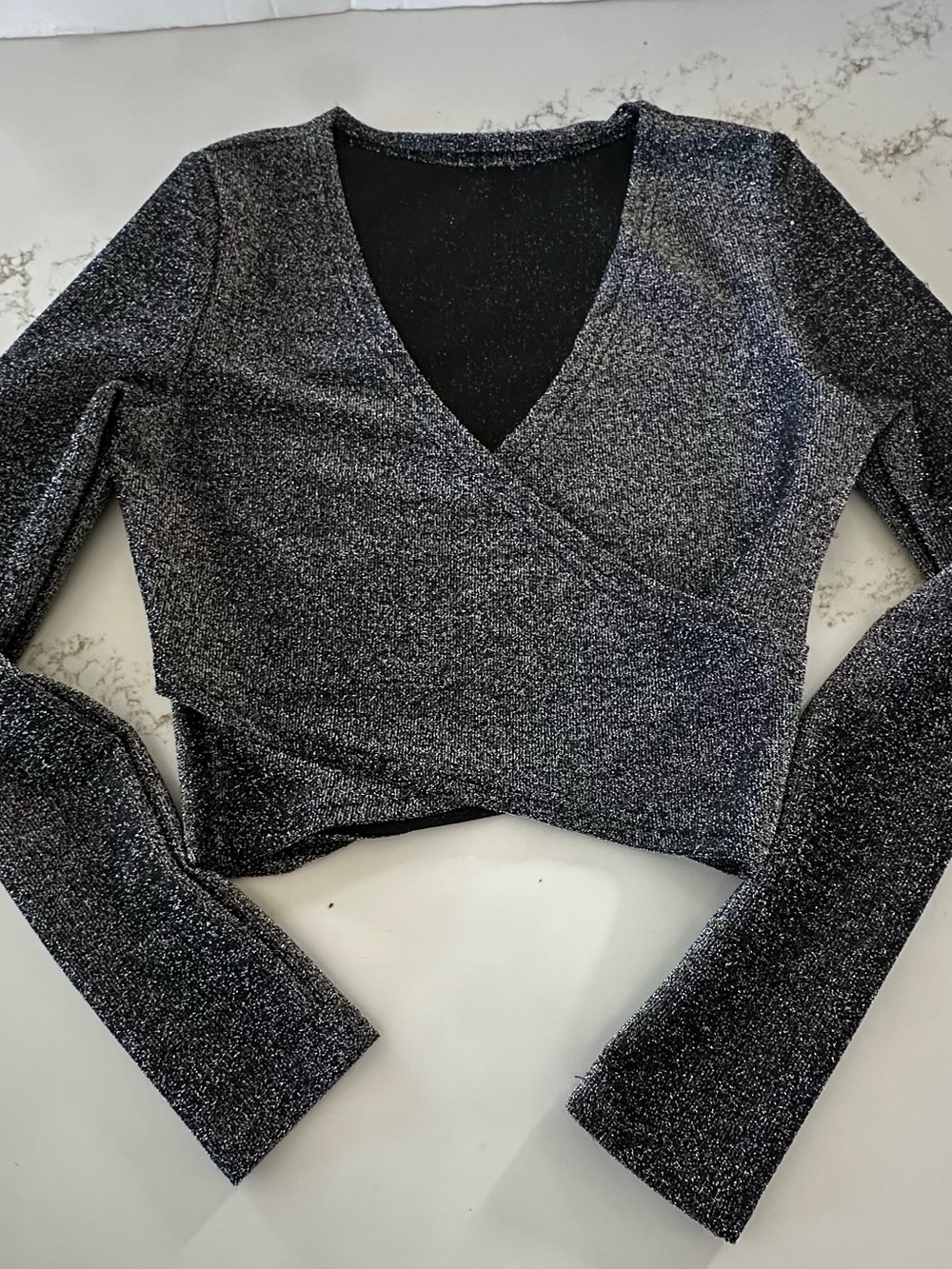 SHEIN Metallic Black Wrap Crop Top